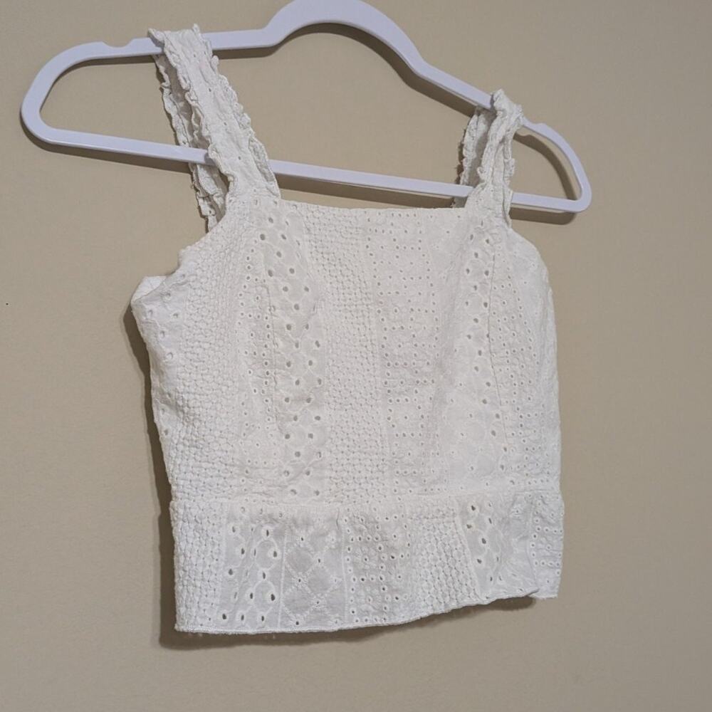 Urban Romantics Coquette Soft Girl White Eyelet Lace Crop Top - Picture 2 of 10